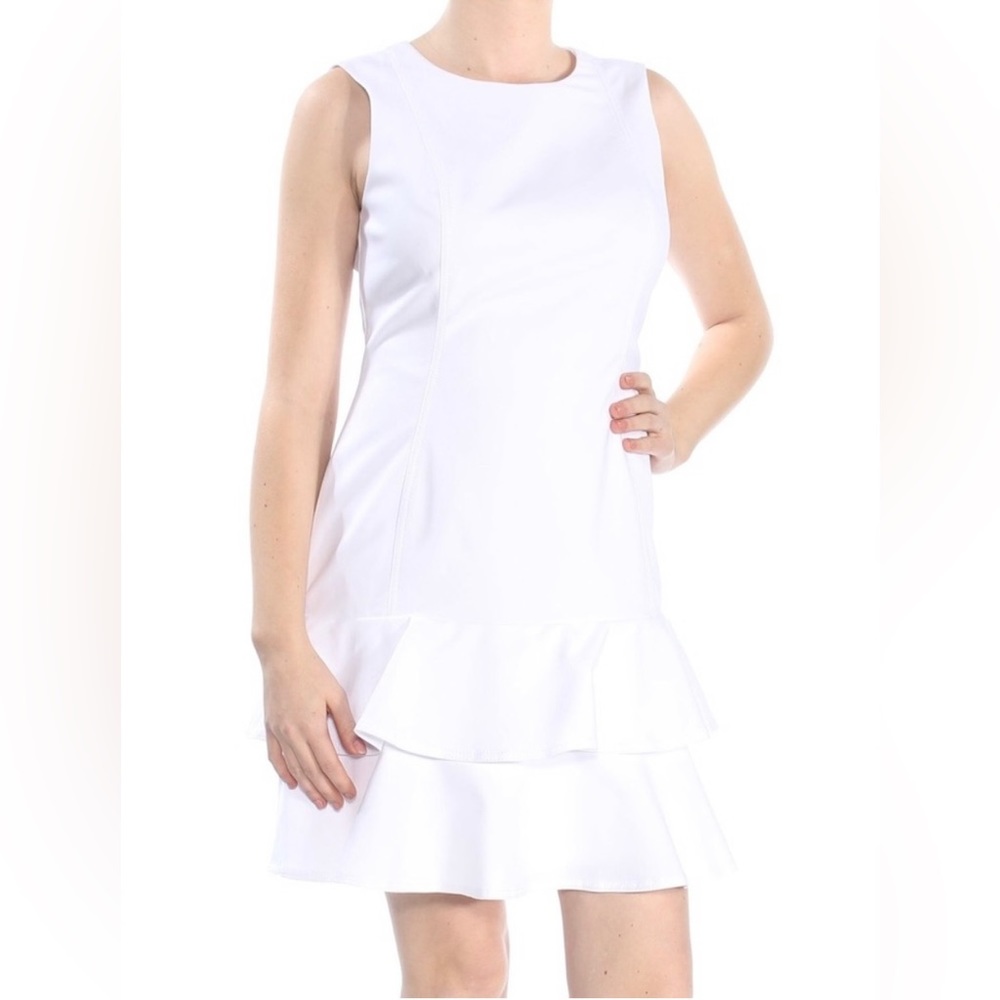 Calvin Klein white ruffle sleeveless dress